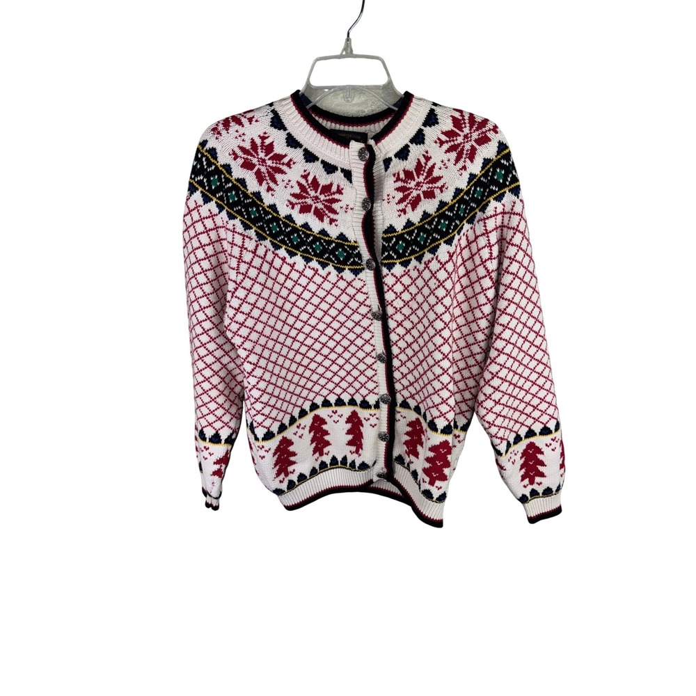 Charter Club Womens Medium Fair Isle Snowflake Christmas Cardigan Sweater